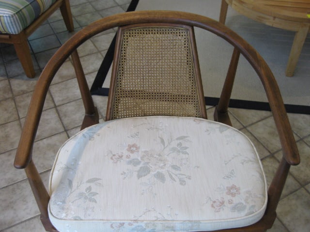 Midcentury Barrel Back Armchair with Caned Back - 2