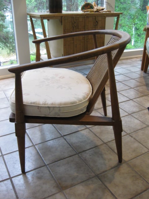Midcentury Barrel Back Armchair with Caned Back - 3