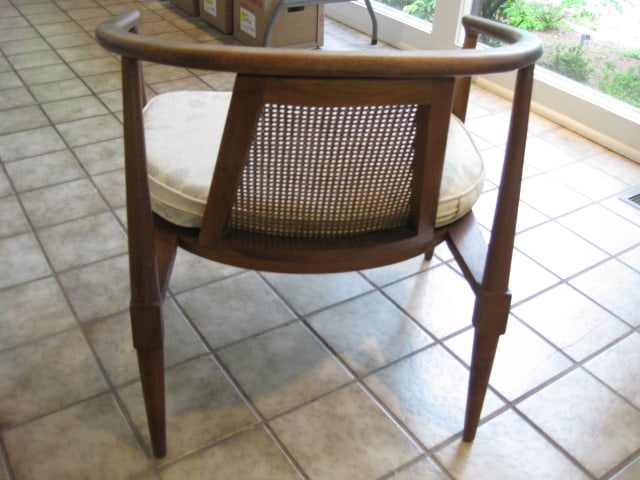 Midcentury Barrel Back Armchair with Caned Back - 4