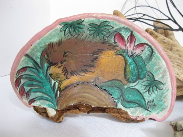 Old Natural Driftwood Pieces and Signed Painted Lichen - 2
