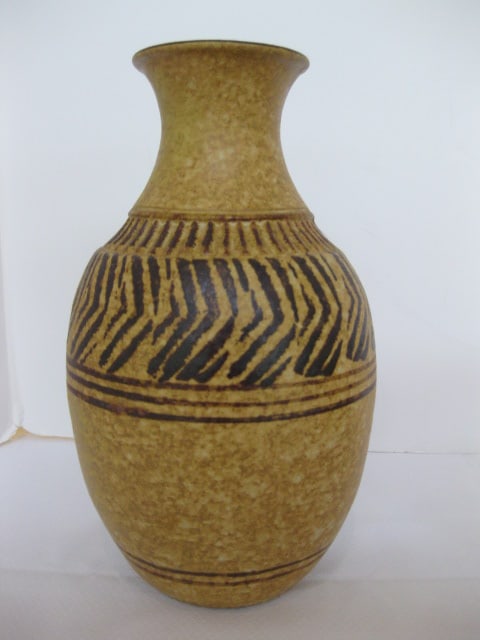 Handpainted Tribal Design Pottery Vase: 9 3/4"h