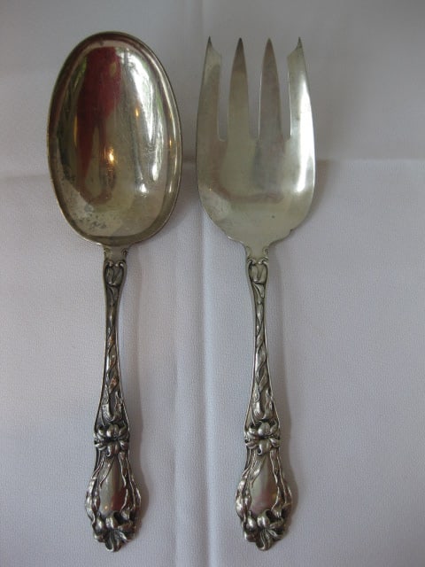 Vintage Victorian Watson Co. Sterling Serving Spoon and Fork Set with Floral Design (1 of 6)