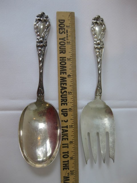 Vintage Victorian Watson Co. Sterling Serving Spoon and Fork Set with Floral Design - 6