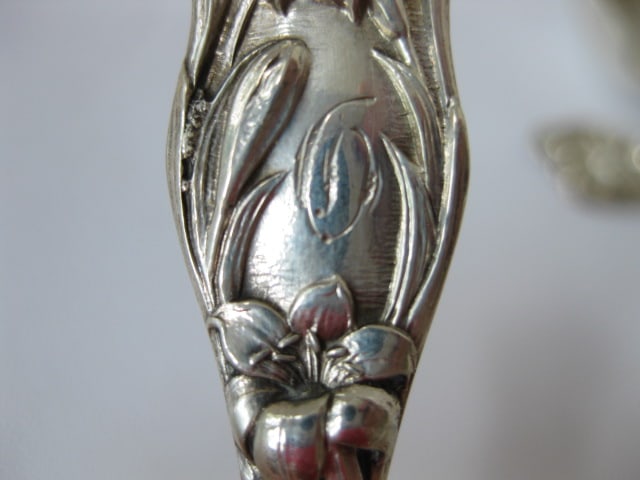 Ten Vintage Victorian Sterling Cream Soup Spoons with Floral Design - 4