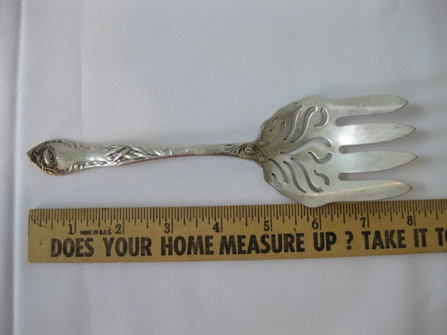 Vintage Sterling Napkin Rings, Serving Spoons and Fork, Sugar Spoon and Asparagus Fork - 13