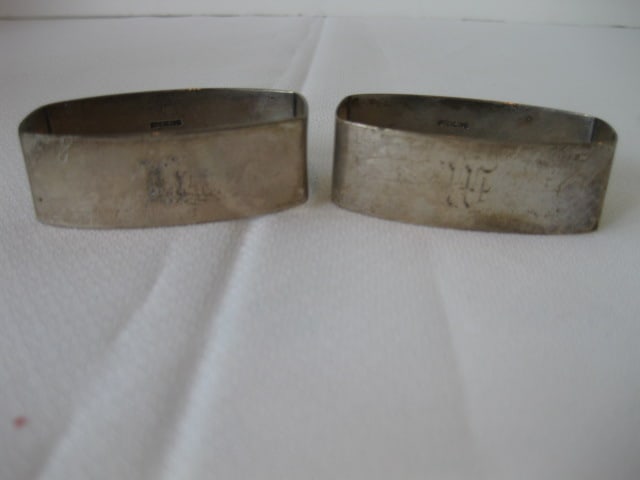 Vintage Sterling Napkin Rings, Serving Spoons and Fork, Sugar Spoon and Asparagus Fork - 2