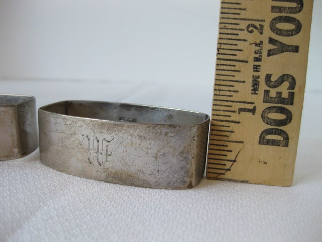 Vintage Sterling Napkin Rings, Serving Spoons and Fork, Sugar Spoon and Asparagus Fork - 4