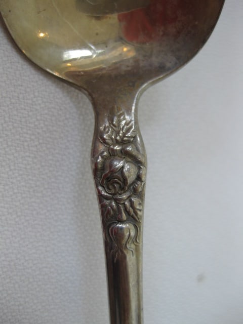 Vintage Sterling Napkin Rings, Serving Spoons and Fork, Sugar Spoon and Asparagus Fork - 9