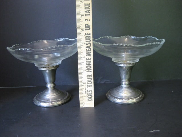 Weighted Sterling Candle Holder with Glass Bonbon Dishes, Weighted Sterling Compote - 14