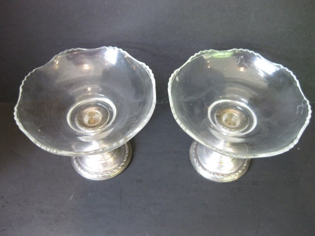 Weighted Sterling Candle Holder with Glass Bonbon Dishes, Weighted Sterling Compote - 15