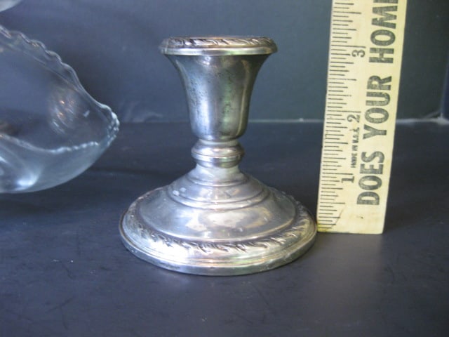Weighted Sterling Candle Holder with Glass Bonbon Dishes, Weighted Sterling Compote - 17