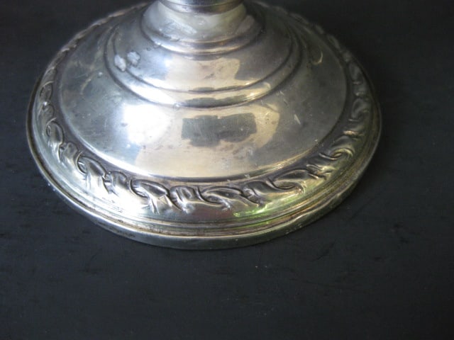 Weighted Sterling Candle Holder with Glass Bonbon Dishes, Weighted Sterling Compote - 18