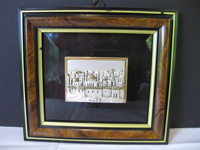 Israeli Artist SAAD Framed 3-D Cristal Sterling Silver 925 Accented Artwork: 7 3/4" x 7"