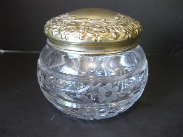 Cobalt Blue Cut to Clear Crystal Covered Dish and Cut Crystal Vanity Box with Silverplate Lid - 2
