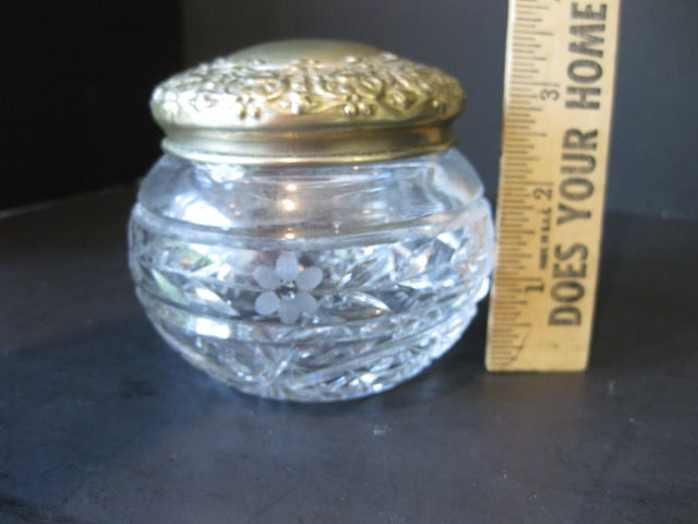 Cobalt Blue Cut to Clear Crystal Covered Dish and Cut Crystal Vanity Box with Silverplate Lid - 5
