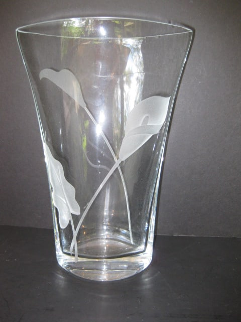 Etched Calla Lily Design Crystal Vase: 10"h