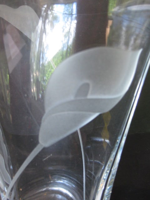 Etched Calla Lily Design Crystal Vase - 4