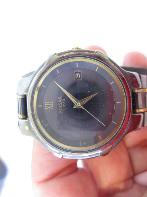 Pulsar Solar Classic Black and Gold Tone Wrist Watch in Original Box - 2