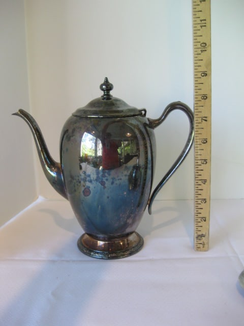 Silverplate Coffee Pot, Reed& Barton Creamer and Sugar Set and Footed Round - 10