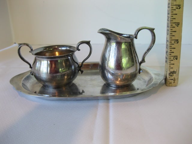 Silverplate Coffee Pot, Reed& Barton Creamer and Sugar Set and Footed Round - 14