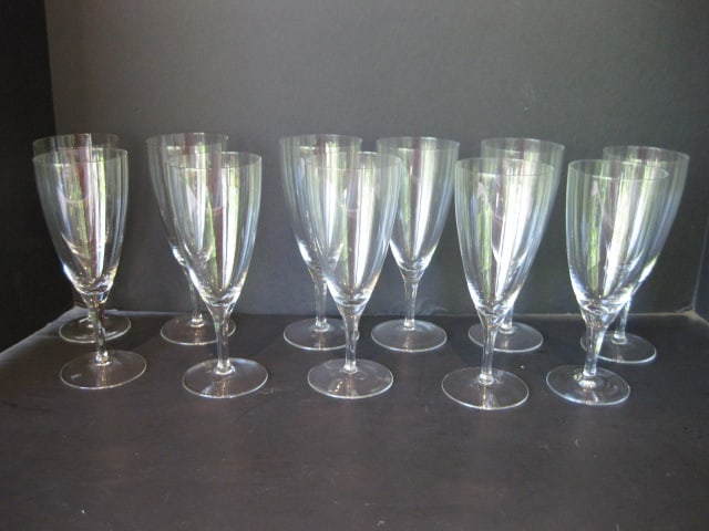 11 Royal Branded Crystal Goblets: 7"h, has etched "R" with crown on foot