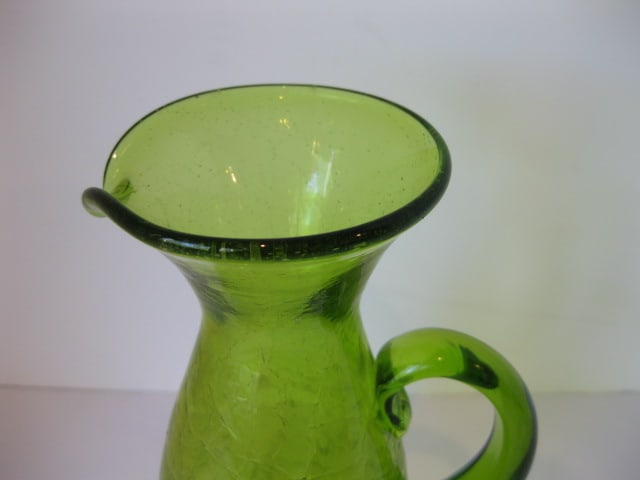 Blenko Style Green Crackle Glass Pitcher - 2