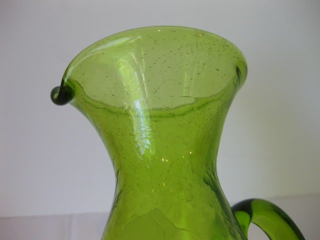 Blenko Style Green Crackle Glass Pitcher - 3