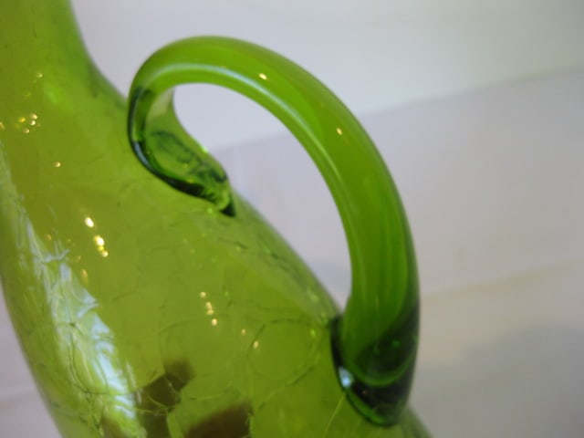 Blenko Style Green Crackle Glass Pitcher - 4