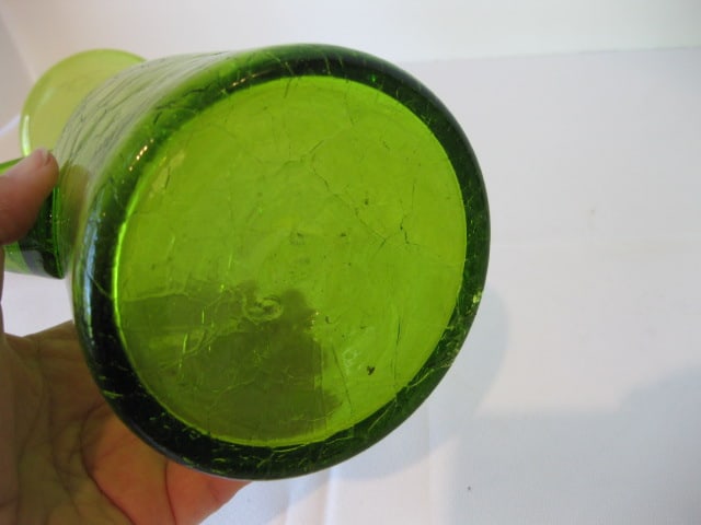 Blenko Style Green Crackle Glass Pitcher - 5