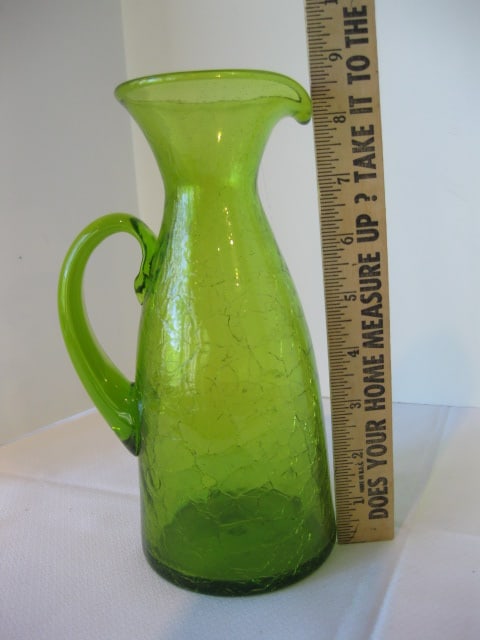 Blenko Style Green Crackle Glass Pitcher - 6