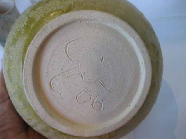 Signed Studio Pottery Bowls, Plate, Cork Stoppered Jar, Tumbler and Elephant Cup - 7