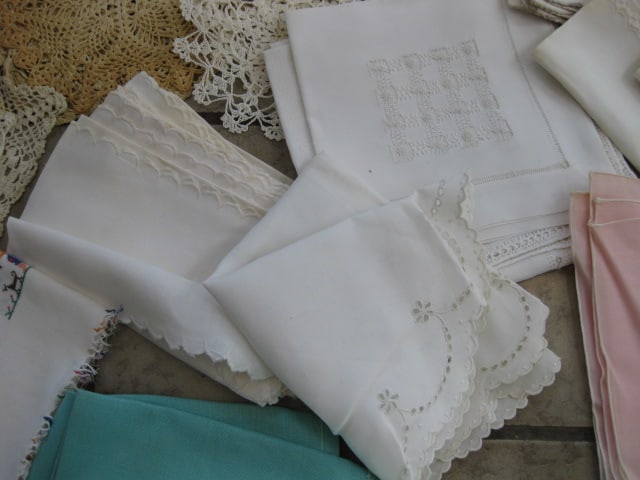 Grouping of Vintage Hand Made Lace Doilies and Embroidery Napkins and Placemats - 12