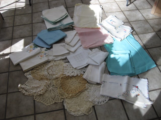 Grouping of Vintage Hand Made Lace Doilies and Embroidery Napkins and Placemats: See all pictures for selection