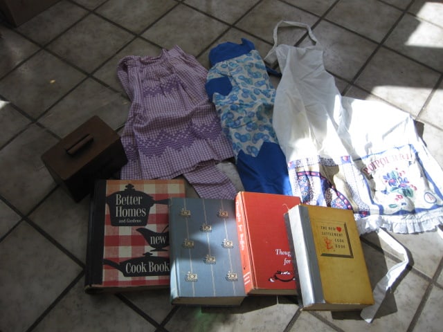 1950's Cookbooks, Hand Sewn Aprons, Oak Recipe Box with Collection of Recipes and (1 of 20)