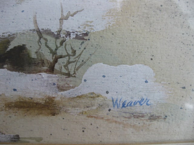 Weaver Signed Original Watercolor Winter Landscape - 5