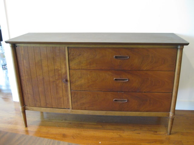 Lane Midcentury Server: 54" x 18" x 31 1/2", three dovetail drawers and door, has removable flatware tray, Local Pickup Only