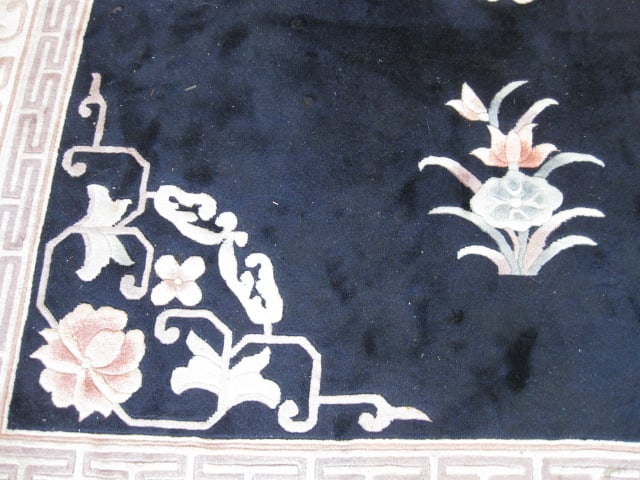 Hand Made in China Black with Ivory Border "Ming Design" Wool Area Rug - 10