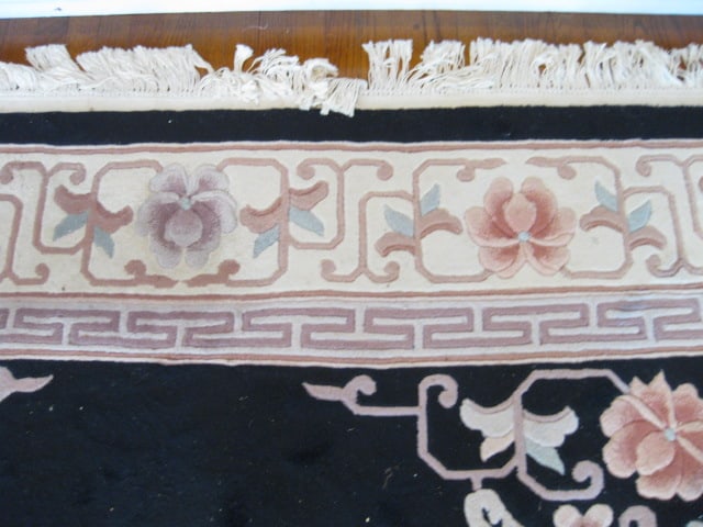 Hand Made in China Black with Ivory Border "Ming Design" Wool Area Rug - 11