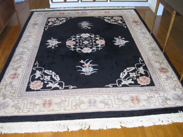 Hand Made in China Black with Ivory Border "Ming Design" Wool Area Rug (1 of 18)