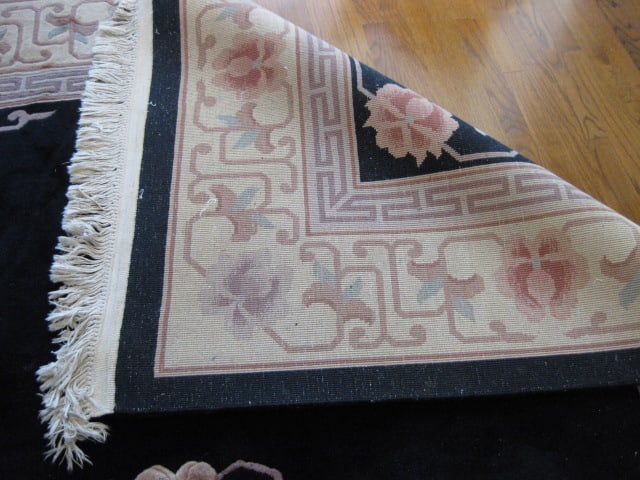 Hand Made in China Black with Ivory Border "Ming Design" Wool Area Rug - 5