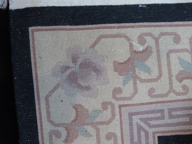 Hand Made in China Black with Ivory Border "Ming Design" Wool Area Rug - 6