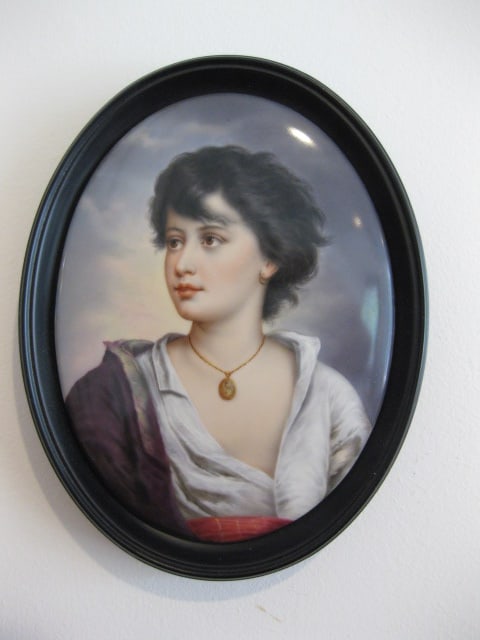 Vintage Handpainted Chech Porcelain Portrait: 7" x 9"