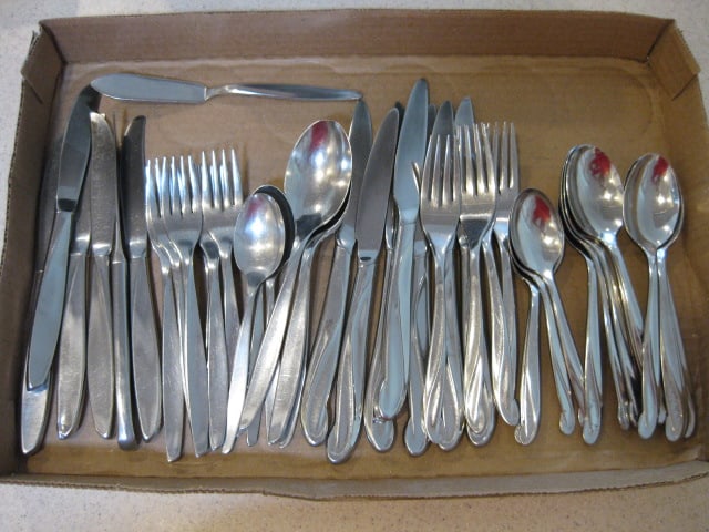Two Patterns of International Stainless Midcentury Flatware: .