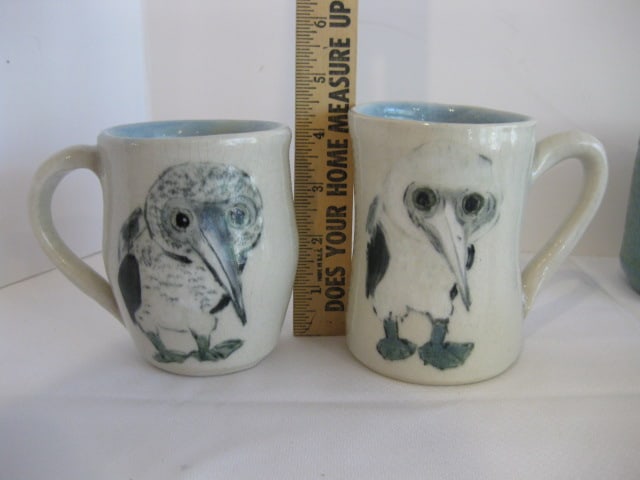 Signed Studio Pottery Mugs and Chip & Dip Plate - 5