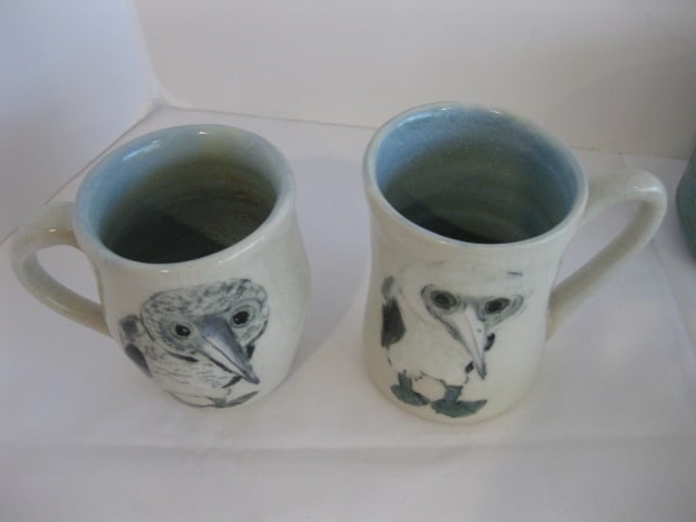 Signed Studio Pottery Mugs and Chip & Dip Plate - 6