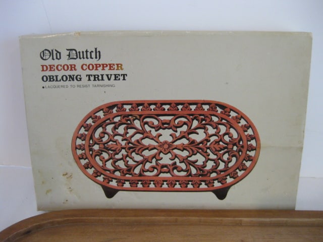 Wood Serving Tray with Ceramic Tile Inlaid Trivet, Cast Metal Trivet, Copper Trivet, - 2