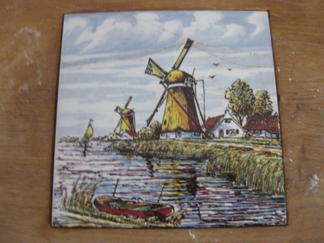 Wood Serving Tray with Ceramic Tile Inlaid Trivet, Cast Metal Trivet, Copper Trivet, - 6