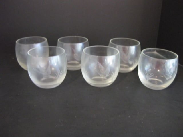 Six Midcentury Etched Duck in Flight Old Fashions: 3 1/4"h