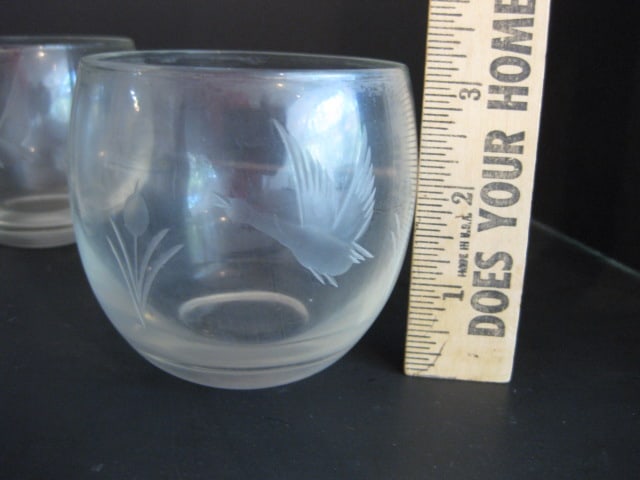Six Midcentury Etched Duck in Flight Old Fashions - 3
