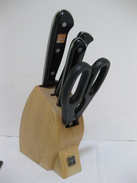 Wusthof Wood Knife Block, Knives and Sharpener - 8